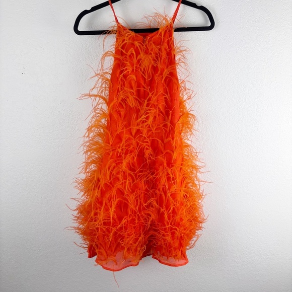 Cult Gaia Shannon Ostrich Feather Silk Mini Dress Orange XS Cocktail Party - Picture 4 of 12